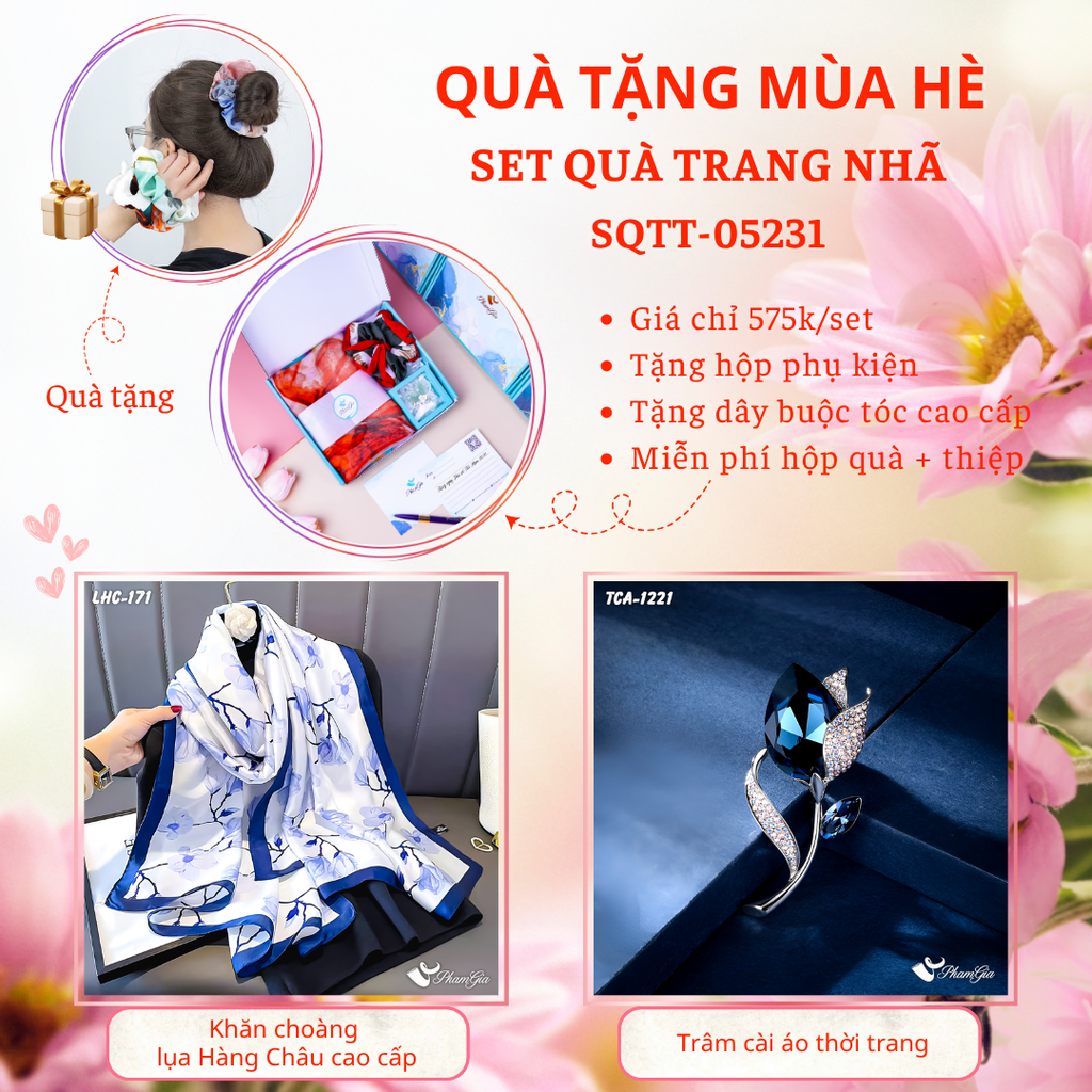 Quà Tặng Mùa Hè - Set Quà Tặng Khăn Lụa Và Ghim Cài Áo Trang Nhã (SQTT05231)