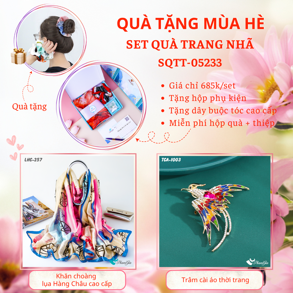 Quà Tặng Mùa Hè - Set Quà Tặng Khăn Lụa Và Ghim Cài Áo Trang Nhã (SQTT05233)