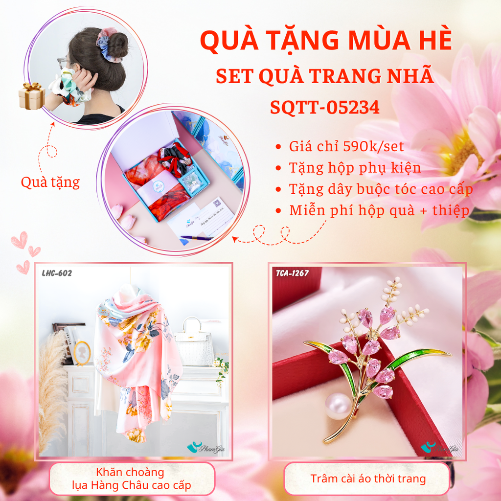 Quà Tặng Mùa Hè - Set Quà Tặng Khăn Lụa Và Ghim Cài Áo Trang Nhã (SQTT05234)
