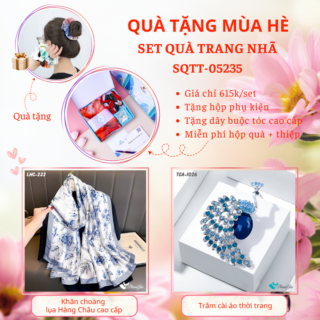 Quà Tặng Mùa Hè - Set Quà Tặng Khăn Lụa Và Ghim Cài Áo Trang Nhã (SQTT05235)