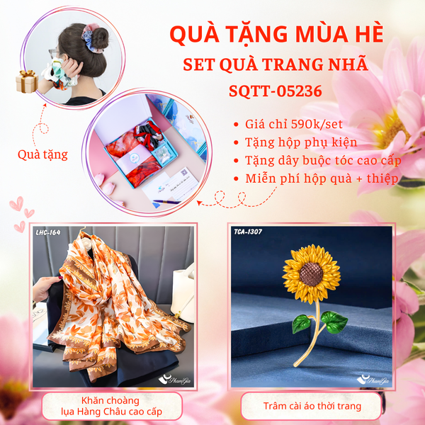 Quà Tặng Mùa Hè - Set Quà Tặng Khăn Lụa Và Ghim Cài Áo Trang Nhã (SQTT05236)
