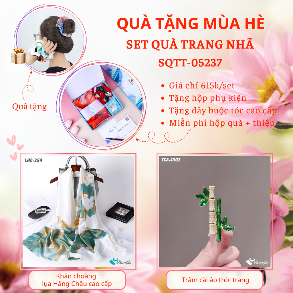 Quà Tặng Mùa Hè - Set Quà Tặng Khăn Lụa Và Ghim Cài Áo Trang Nhã (SQTT05237)