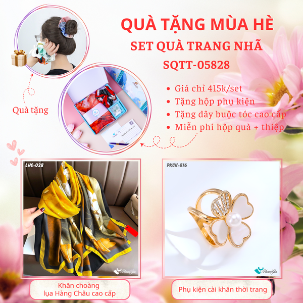 Quà Tặng Mùa Hè - Set Quà Tặng Khăn Lụa Và Phụ Kiện Cài Khăn Trang Nhã (SQTT05828)