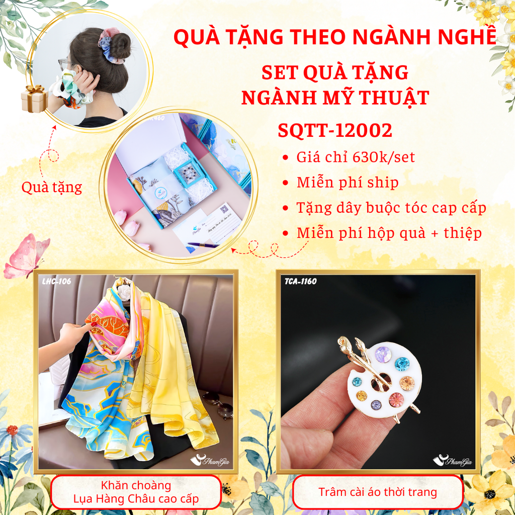 Quà Tặng Theo Ngành Nghề - Set Quà Khăn Lụa Và Ghim Cài Áo Cho Ngành Mỹ Thuật (SQTT12002)