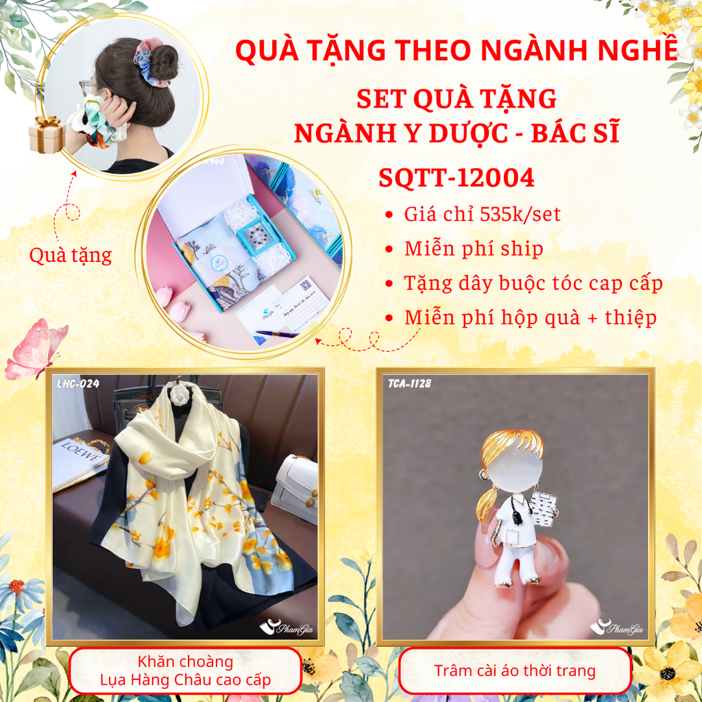Quà Tặng Theo Ngành Nghề - Set Quà Khăn Lụa Và Ghim Cài Áo Cho Ngành Y Dược - Bác Sĩ (SQTT12004)