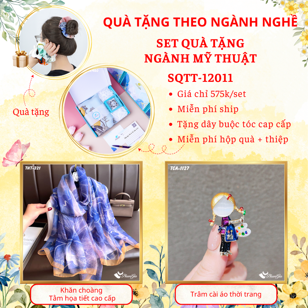 Quà Tặng Theo Ngành Nghề - Set Quà Khăn Tằm Và Ghim Cài Áo Cho Ngành Mỹ Thuật (SQTT12011)