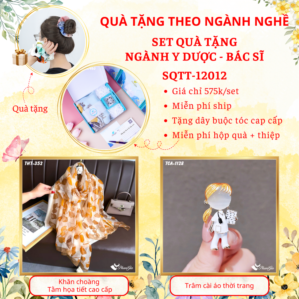 Quà Tặng Theo Ngành Nghề - Set Quà Khăn Tằm Và Ghim Cài Áo Cho Ngành Y Dược - Bác Sĩ (SQTT12012)