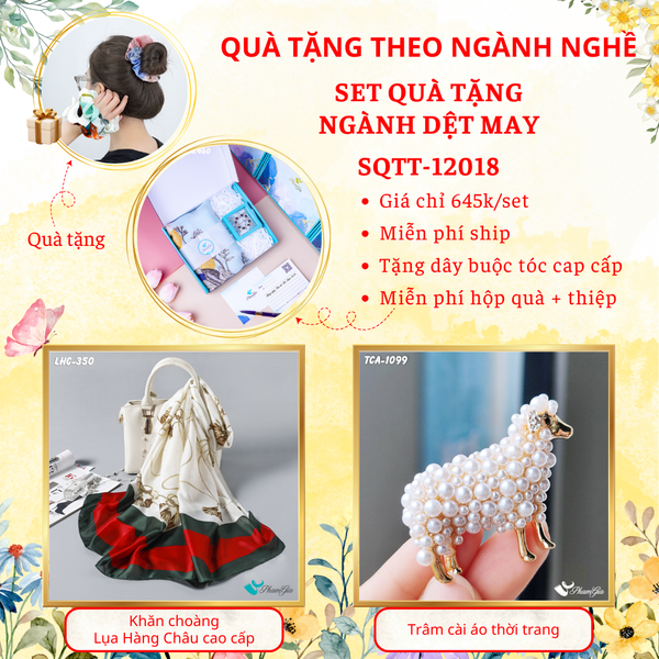 Quà Tặng Theo Ngành Nghề - Set Quà Khăn Lụa Và Ghim Cài Áo Cho Ngành Dệt May (SQTT12018)