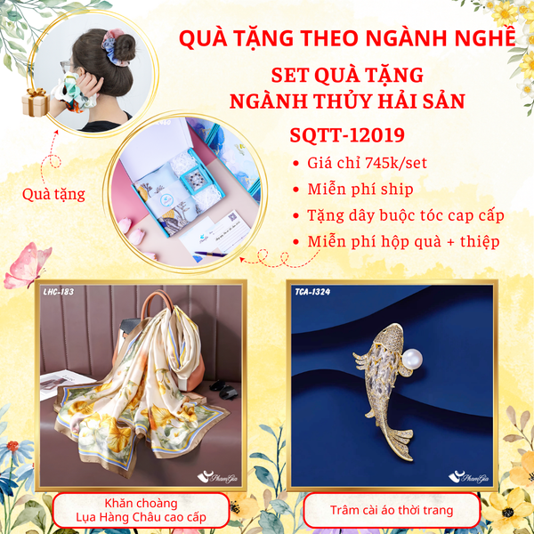 Quà Tặng Theo Ngành Nghề - Set Quà Khăn Lụa Và Ghim Cài Áo Cho Ngành Thủy Hải Sản (SQTT12019)