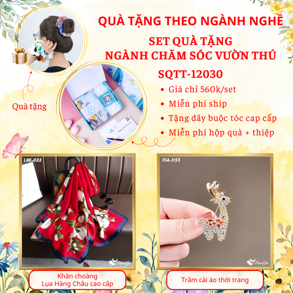 Quà Tặng Theo Ngành Nghề - Set Quà Khăn Lụa Và Ghim Cài Áo Cho Ngành Chăm Sóc Vườn Thú (SQTT12030)
