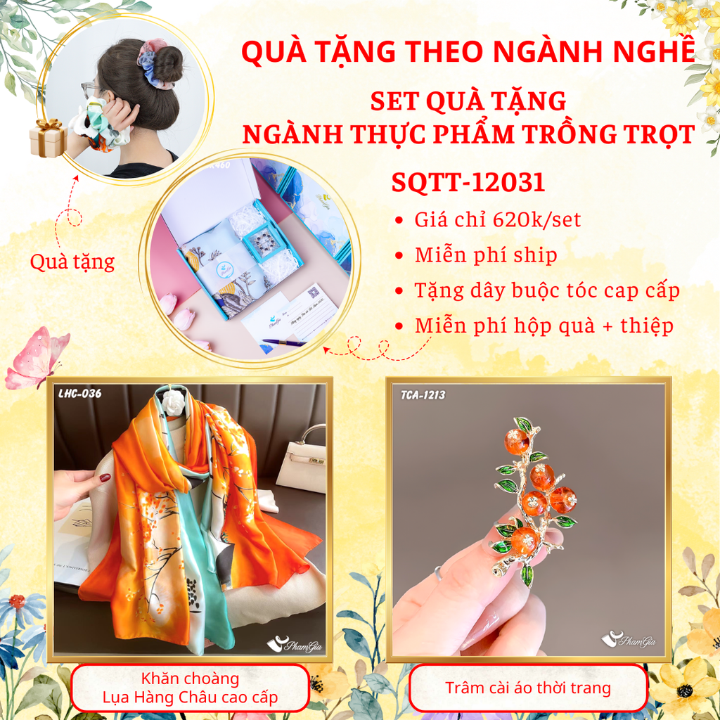 Quà Tặng Theo Ngành Nghề - Set Quà Khăn Lụa Và Ghim Cài Áo Cho Ngành Trồng Trọt (SQTT12031)
