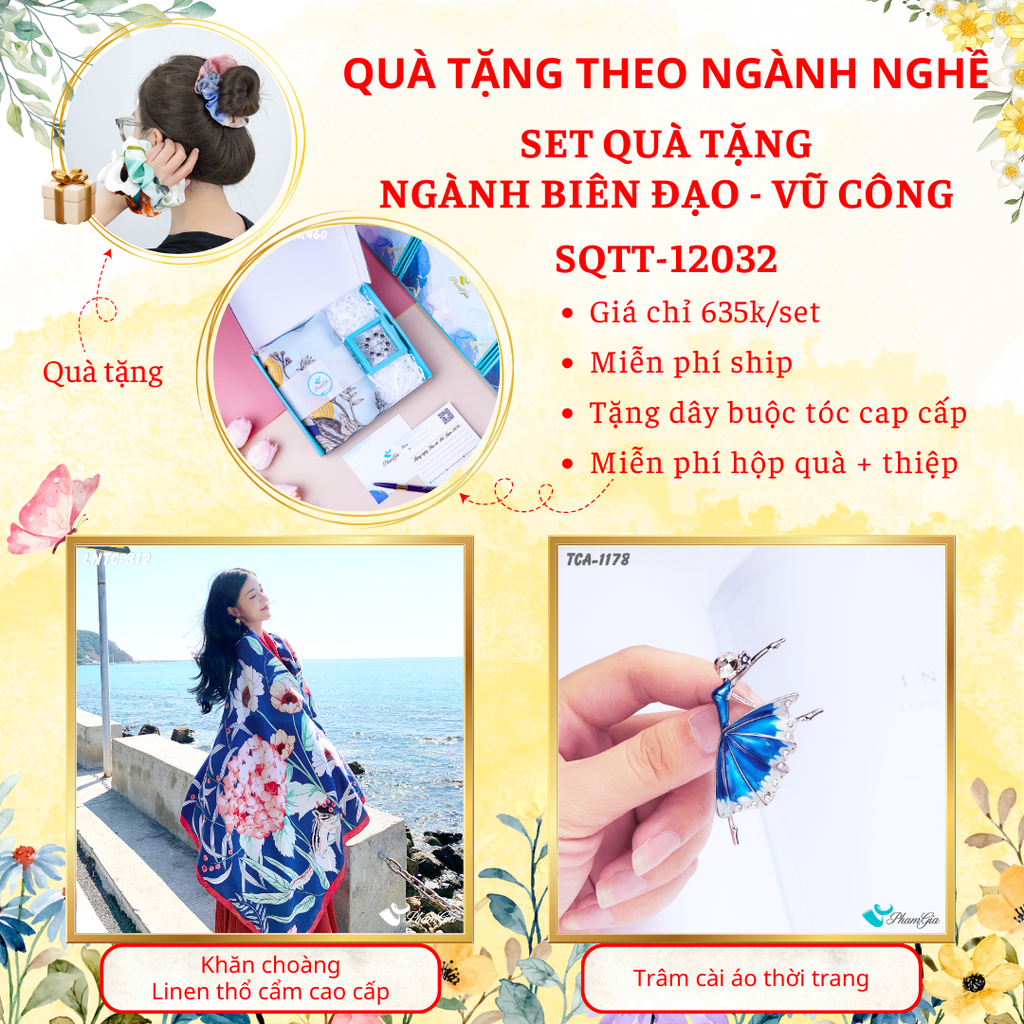 Quà Tặng Theo Ngành Nghề - Set Quà Khăn Linen Và Ghim Cài Áo Cho Ngành Biên Đạo Múa - Vũ Công (SQTT12032)