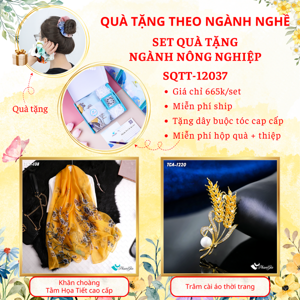 Quà Tặng Theo Ngành Nghề - Set Quà Khăn Tằm Và Ghim Cài Áo Cho Ngành Nông Nghiệp (SQTT12037)