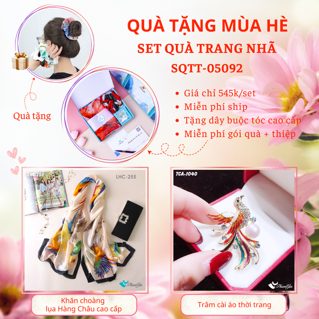 Quà Tặng Mùa Hè - Set Quà Tặng Khăn Lụa Và Ghim Cài Áo Trang Nhã (SQTT05092)