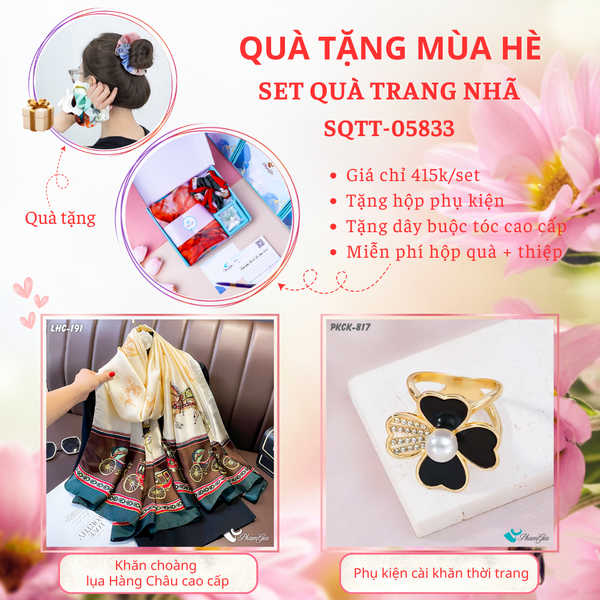 Quà Tặng Mùa Hè - Set Quà Tặng Khăn Lụa Và Phụ Kiện Cài Khăn Trang Nhã (SQTT05833)