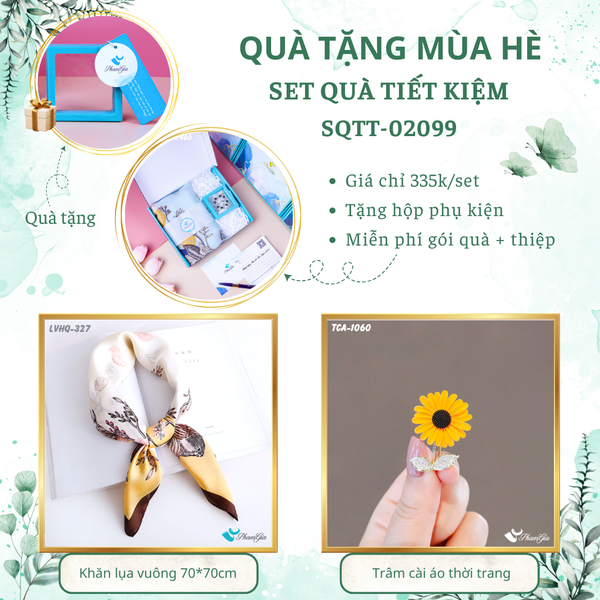 Quà Tặng Mùa Hè - Set Quà Tặng Khăn Lụa Vuông 70*70cm Và Ghim Cài Áo Tiết Kiệm (SQTT02099)
