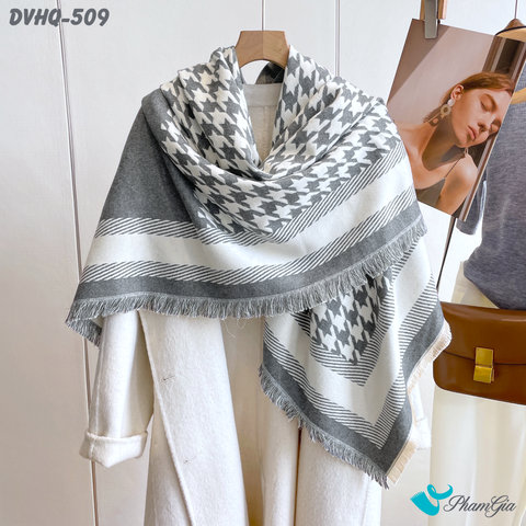 Góc Thẳng Khăn Choàng Dạ Cashmere Vuông Phong Cách Hàn Quốc Phiên Bản Mới Họa Tiết Nanh Sói Xám Khói