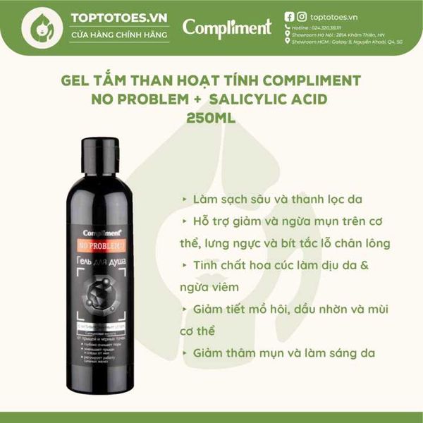 Gel tắm than hoạt tính Compliment No problem + Salicylic Acid