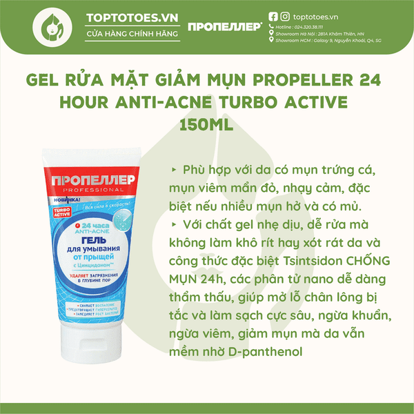Gel rửa mặt Propeller 24 Hours Antiacne Turbo Active
