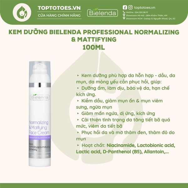Kem dưỡng Bielenda Professional Normalizing & Mattifying 100ml