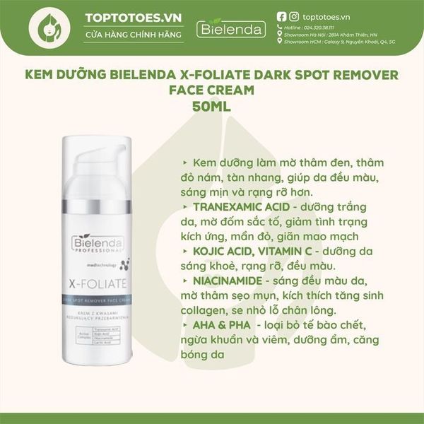 Kem dưỡng Bielenda Professional X-FOLIATE Dark Spot Remover Face Cream 50ml