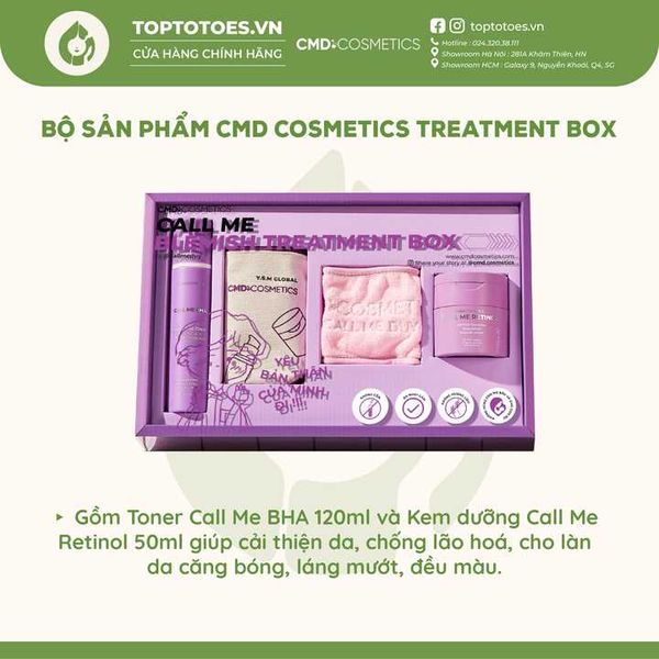 Bộ sản phẩm CMD Cosmetics Treatment Box Toner Call Me BHA & Kem dưỡng Call Me Retinol
