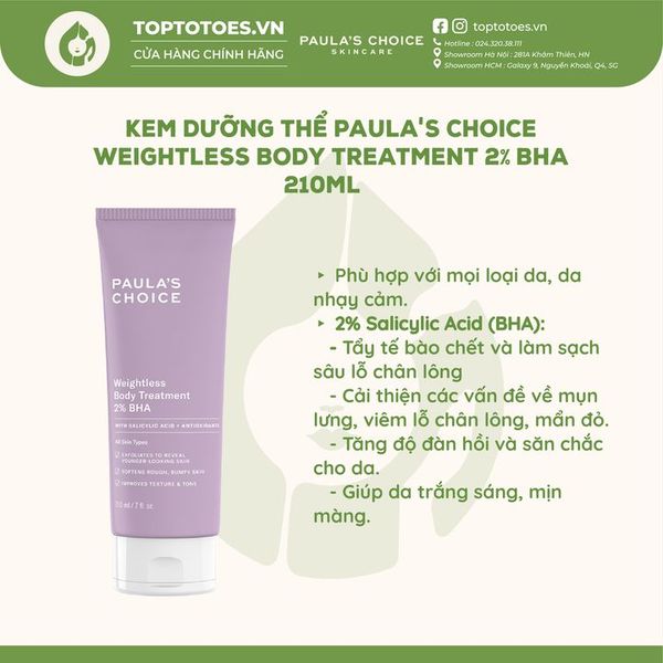 Kem dưỡng thể Paula's Choice 2% BHA Weightless Body Treatment 210ml