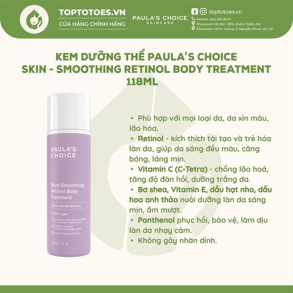 Kem dưỡng thể Paula's Choice Retinol Skin - Smoothing Retinol Body Treatment 118ml