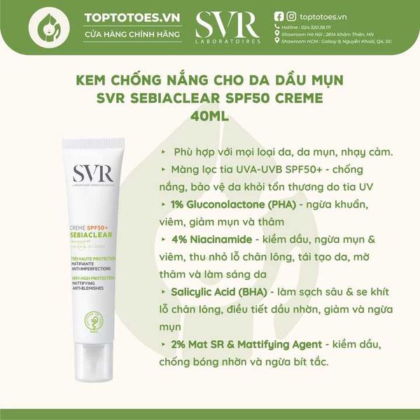 Kem chống nắng SVR Sebiaclear SPF50 Creme 40ml