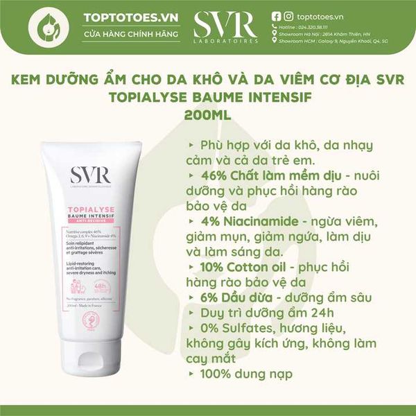 Kem dưỡng SVR Topialyse Baume Intensif 200ml