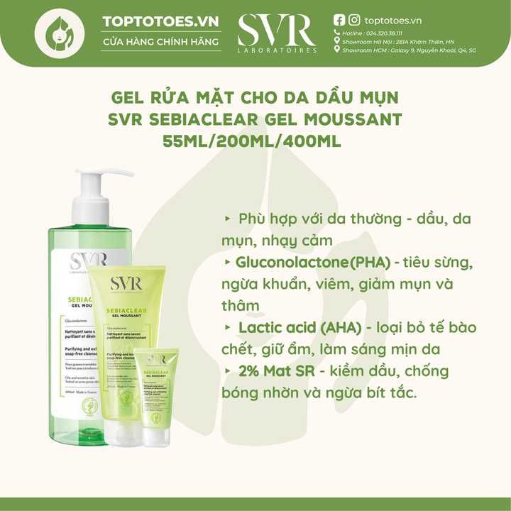 Gel rửa mặt SVR Sebiaclear Gel Moussant