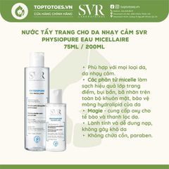 Nước tẩy trang cho da nhạy cảm SVR Physiopure Eau Micellaire 75ml/ 200ml