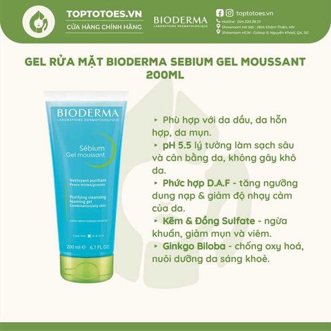 Gel rửa mặt Bioderma Sebium Gel Moussant (Xanh)