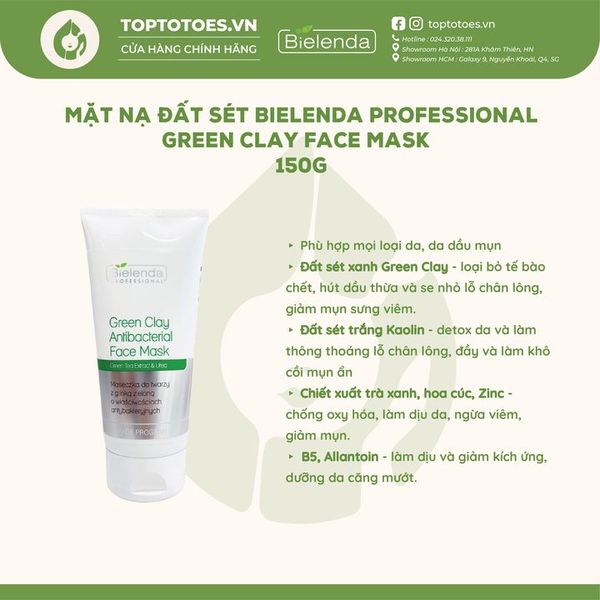 Mặt nạ Bielenda Professional Green Clay Antibacterial Face Mask 150g