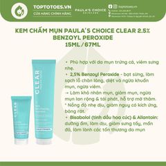 Kem chấm mụn Paula's Choice Clear Regular Strength Daily Skin Clearing Treatment 2,5% Benzoyl Peroxide