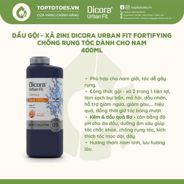Gội Xả 2in1 Dicora Urban Fit chống rụng tóc dành cho nam 400ml