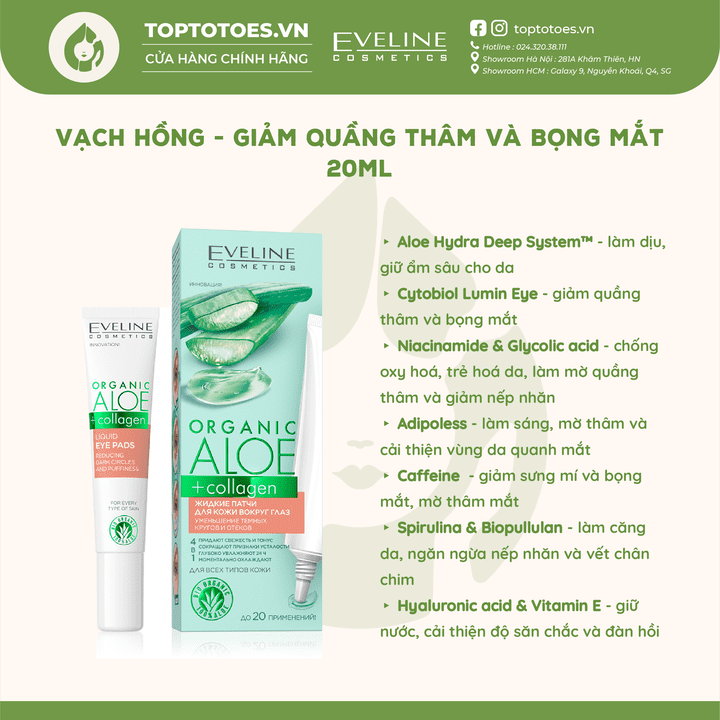 Kem mắt Eveline Organic Aloe + Collagen 4in1