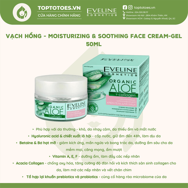 Kem dưỡng Eveline Organic Aloe + Collagen 3in1 50ml