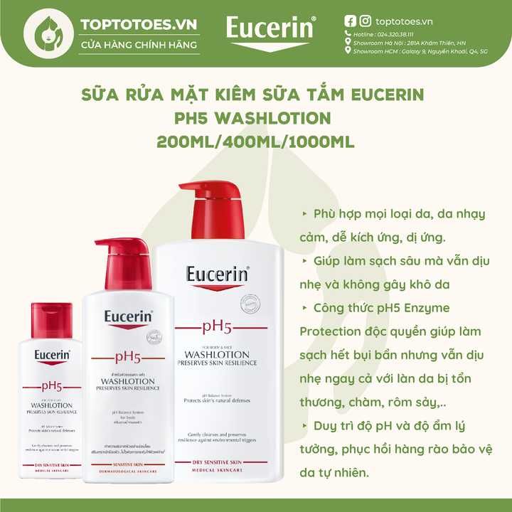 Sữa rửa mặt kiêm sữa tắm Eucerin pH5 Washlotion for Body & Face