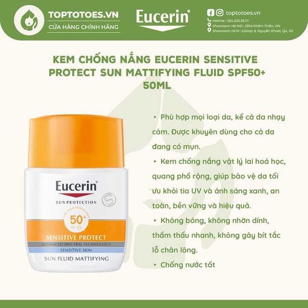 Kem chống nắng Eucerin Sensitive Protect Sun Fluid Mattifying Face SPF50+ 50ml