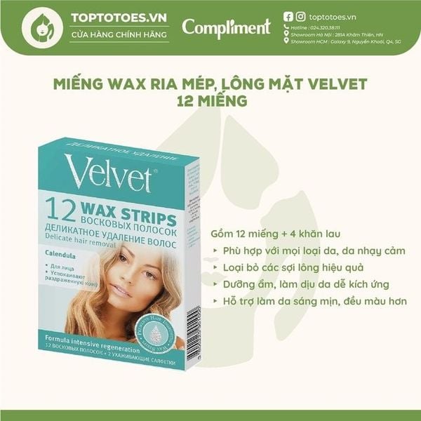 Miếng wax ria mép và lông mặt Velvet Delicate 12 miếng/hộp