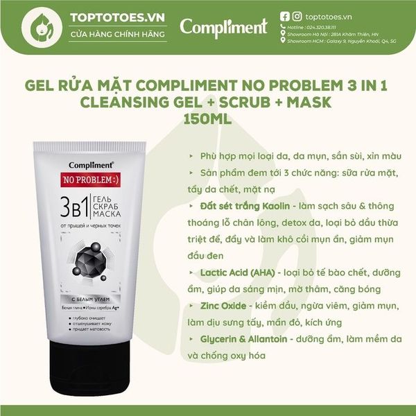 Gel rửa mặt Compliment No Problem - 3in1 Cleansing + Mask + Scrub 150ml