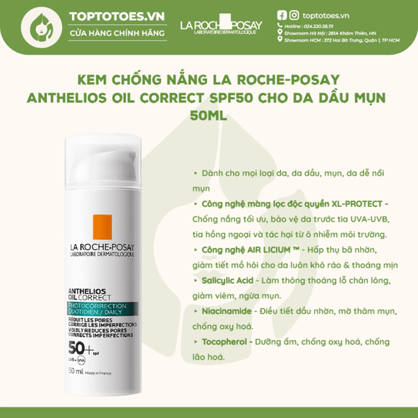 Kem chống nắng dạng gel La Roche-Posay Anthelios Oil Correct SPF50 - 50ml