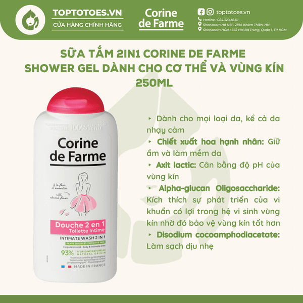 Sữa tắm 2in1 Corine De Farme Shower Gel 250ml