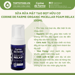 Foam rửa mặt mi-xel hữu cơ Corine de Farme Organic Micellar Foam Relax 100ml