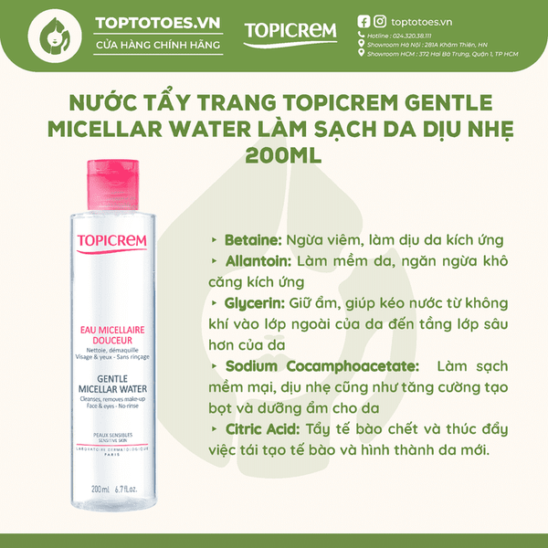 Nước tẩy trang Topicrem Gentle Micellar Water - 200ml (hồng)