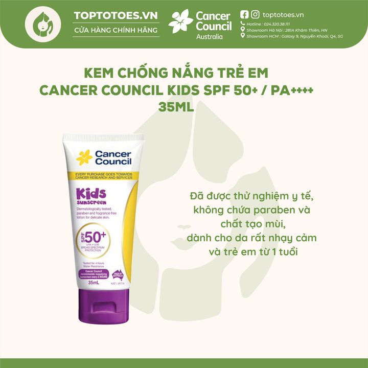 Kem chống nắng Trẻ em Cancer Council Kids SPF 50+/ PA ++++