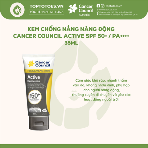 Kem chống nắng Năng động Cancer Council Active SPF 50+/ PA ++++