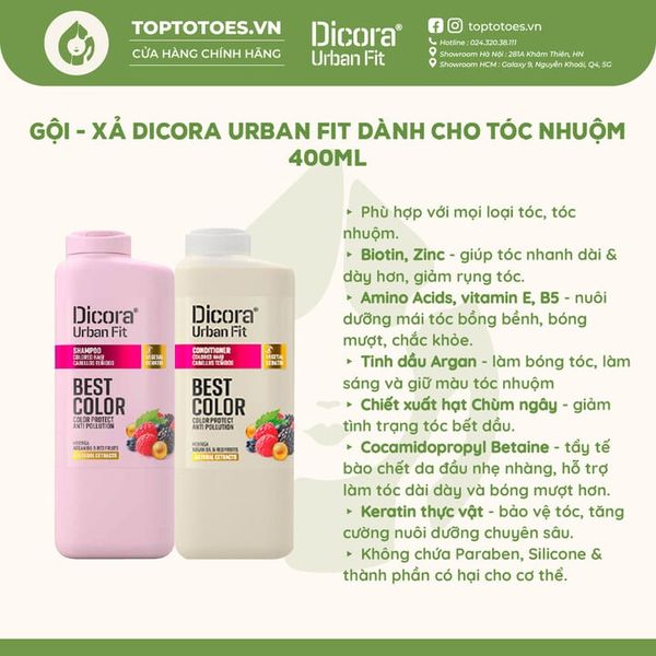 Dầu gội xả Dicora Urban Fit chiết xuất tinh dầu Argan dành cho tóc nhuộm
