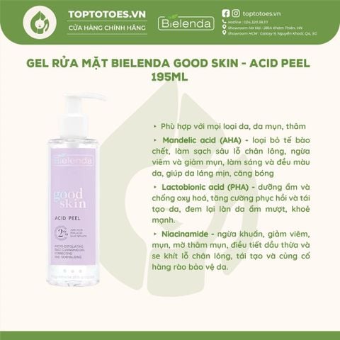 Gel rửa mặt Bielenda Good Skin - Acid Peel Micro-Exfoliating 195ml